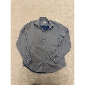 Robert Graham EO1 Herringbone Dress Shirt Size Medium 16 41 Tonal Navy White EUC